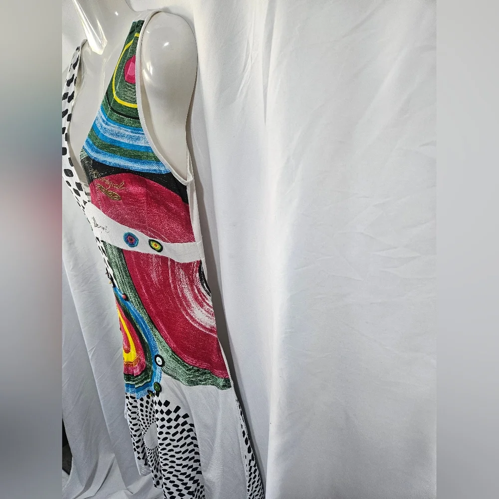 Desigual Patchwork Cotton Mini Dress Size 6 Boho Art Print Embroidered - Picture 3 of 11